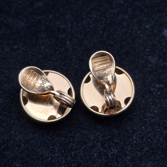 Monet Gold Tone Domed Circle Clip On Earrings Vintage Jewelry - Picture 6 of 6